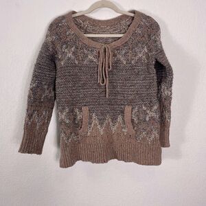 Free People Tan & Brown Love Bug Lace Up Wool Blend Pullover Sweater